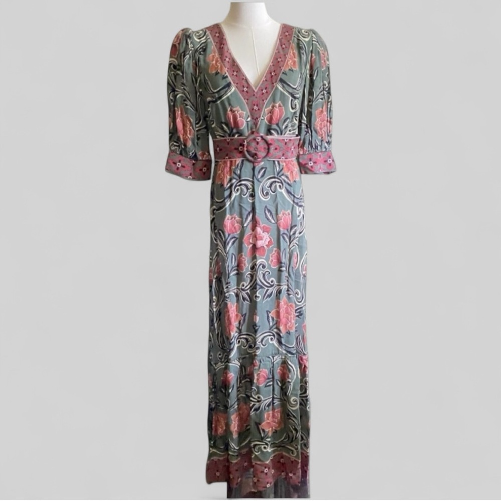 NWT FARM Rio Short Sleeve Arabesque Floral Green Maxi Dress Size Medium - Picture 4 of 16
